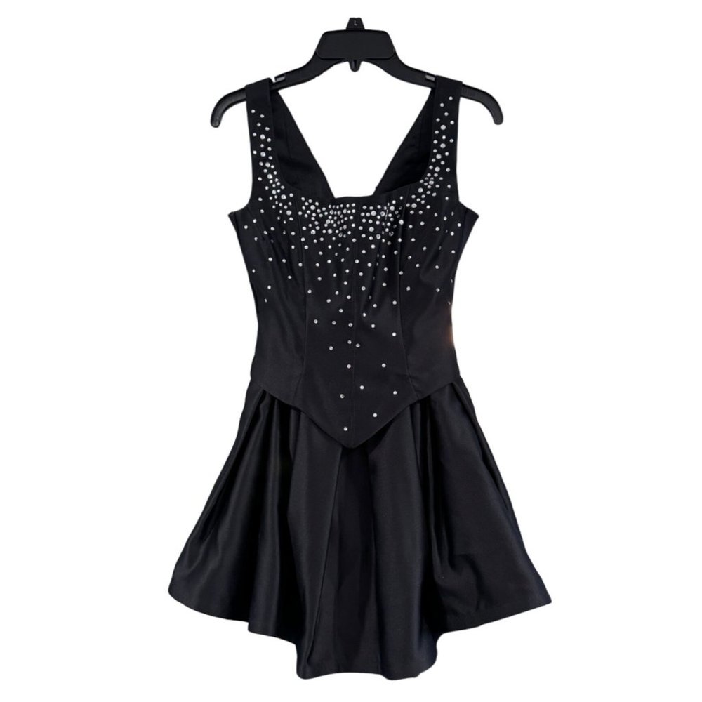 Vintage Tadashi Two Piece Dress Skater Skirt and Rhinestone Bodice Size 4
